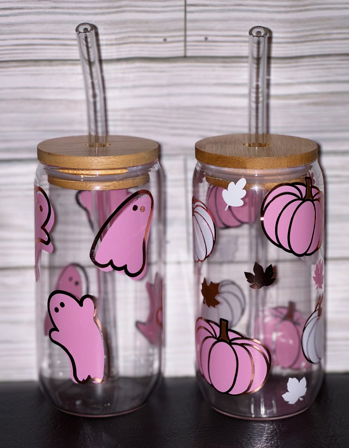 Pink Ghost glass bamboo cup