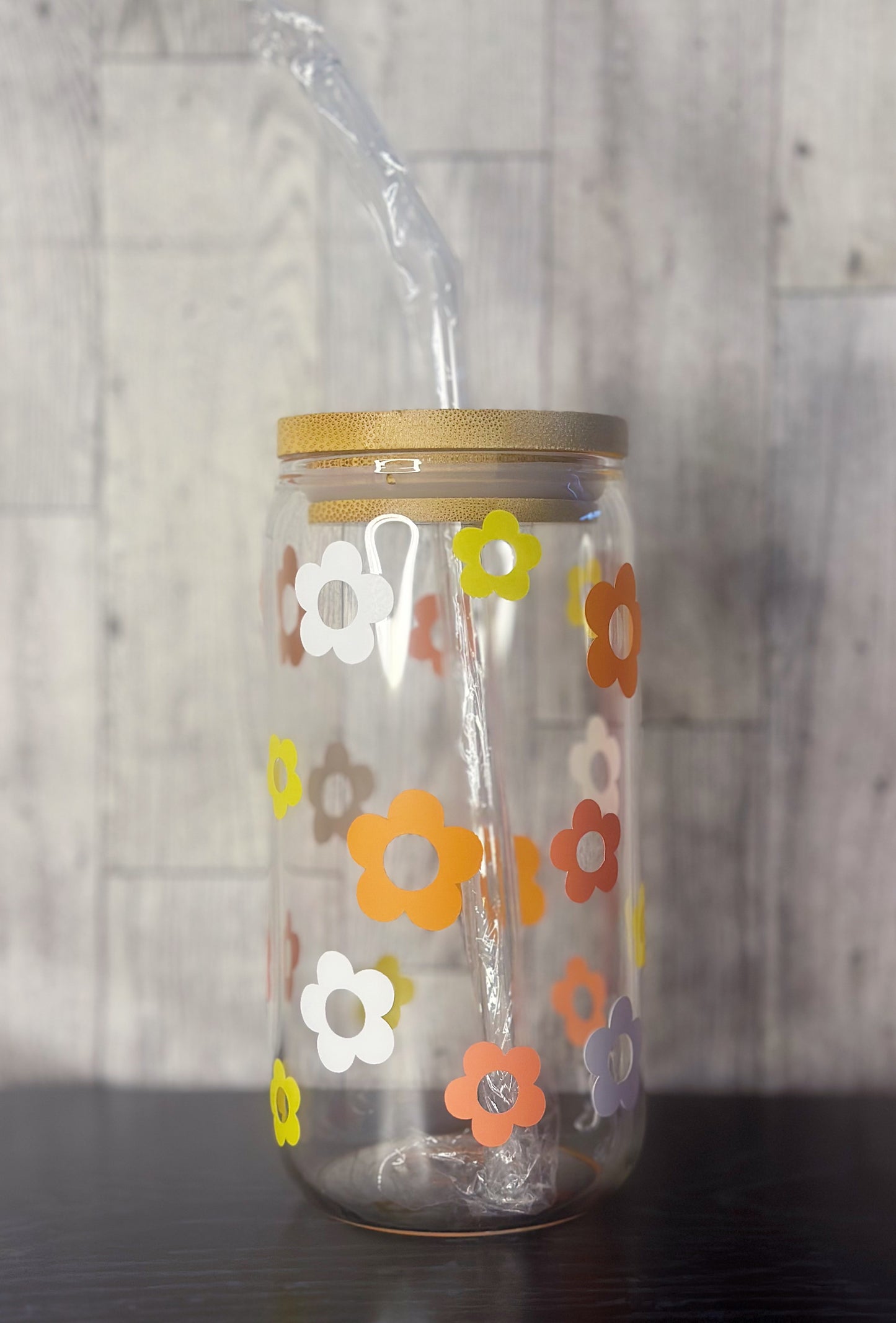 Flower bamboo glass cup