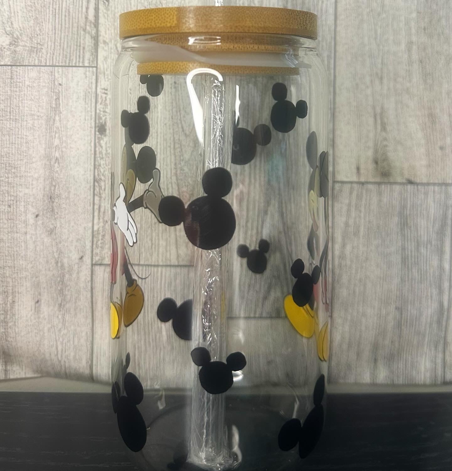 Mickey Mouse glass bamboo cup